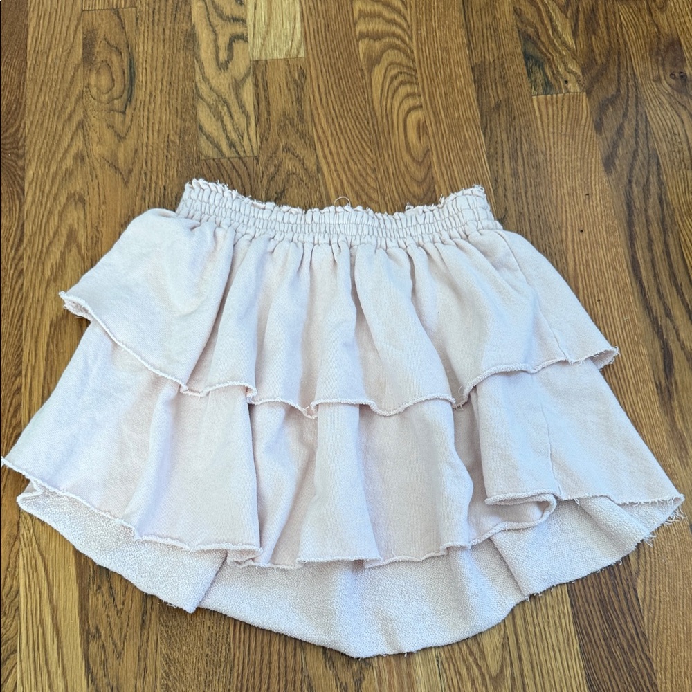 Aerie Cream Bubble Mini Skirt with Smocked Ruffles